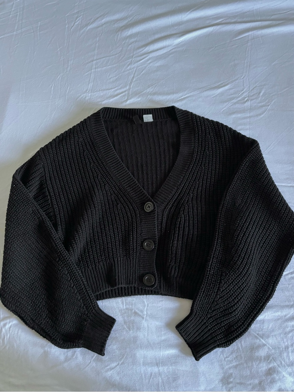 H&M Black Cropped Button-Up Ribbed Cardigan